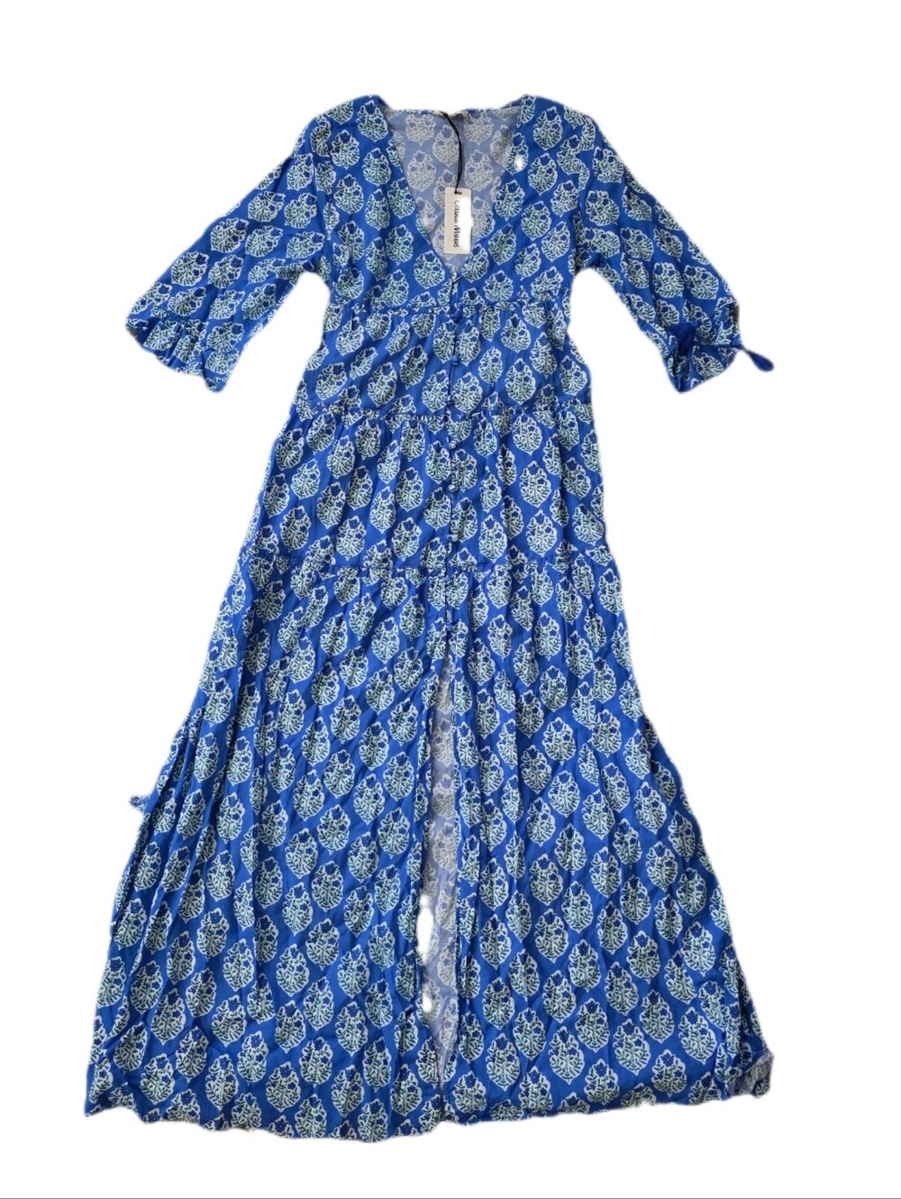 Celina Moon Button Down Blue Printed Maxi Dress Blue Floral Women's Size XL